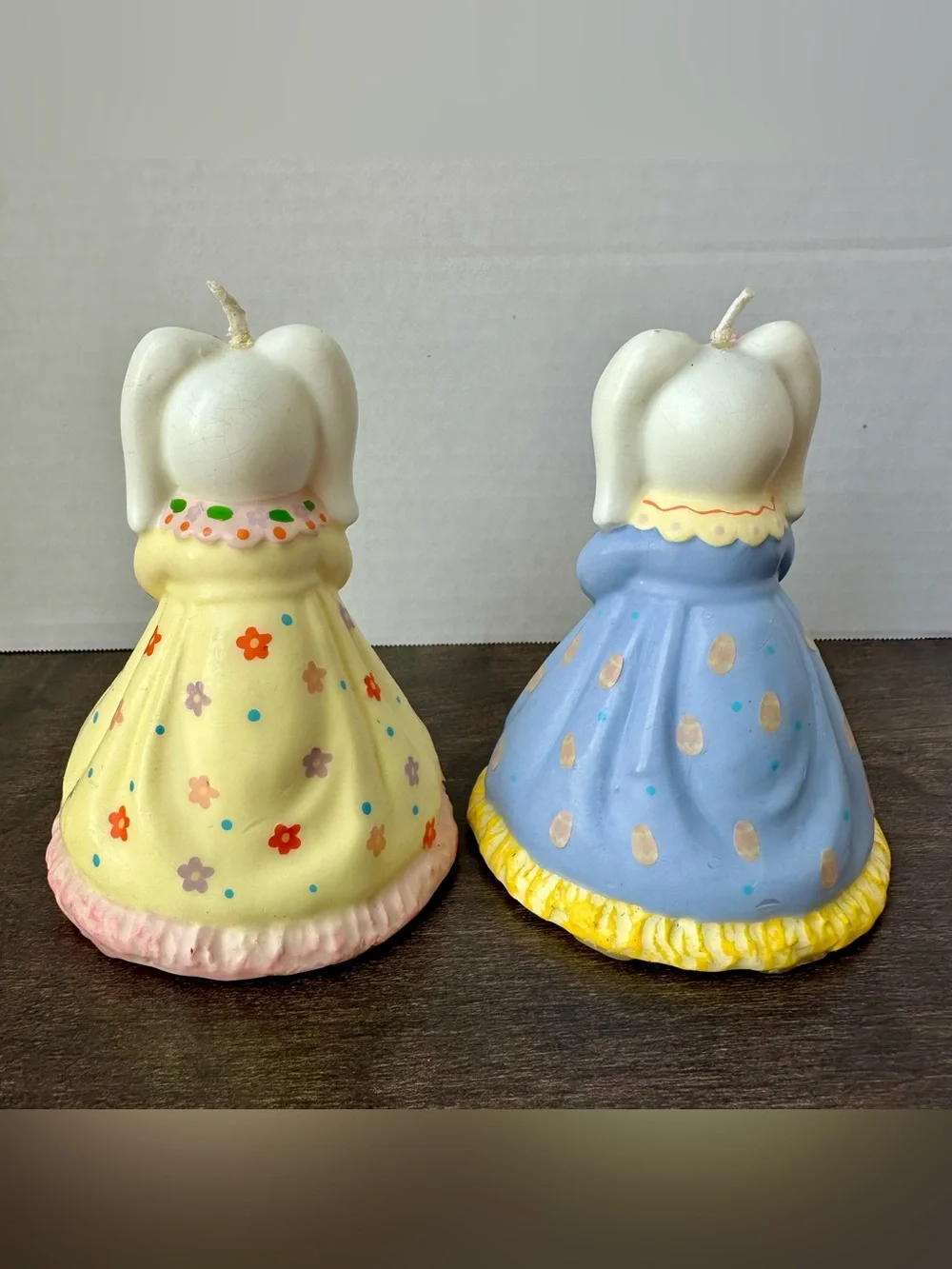 Vintage Easter Bunny Wax Candles Set of 2 Pastel Dress Unburned Retro Kitsch